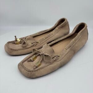 Michael Kors Sutton Suede Beige Moccasin Loaers Lace-Up Bows Womens 8.5